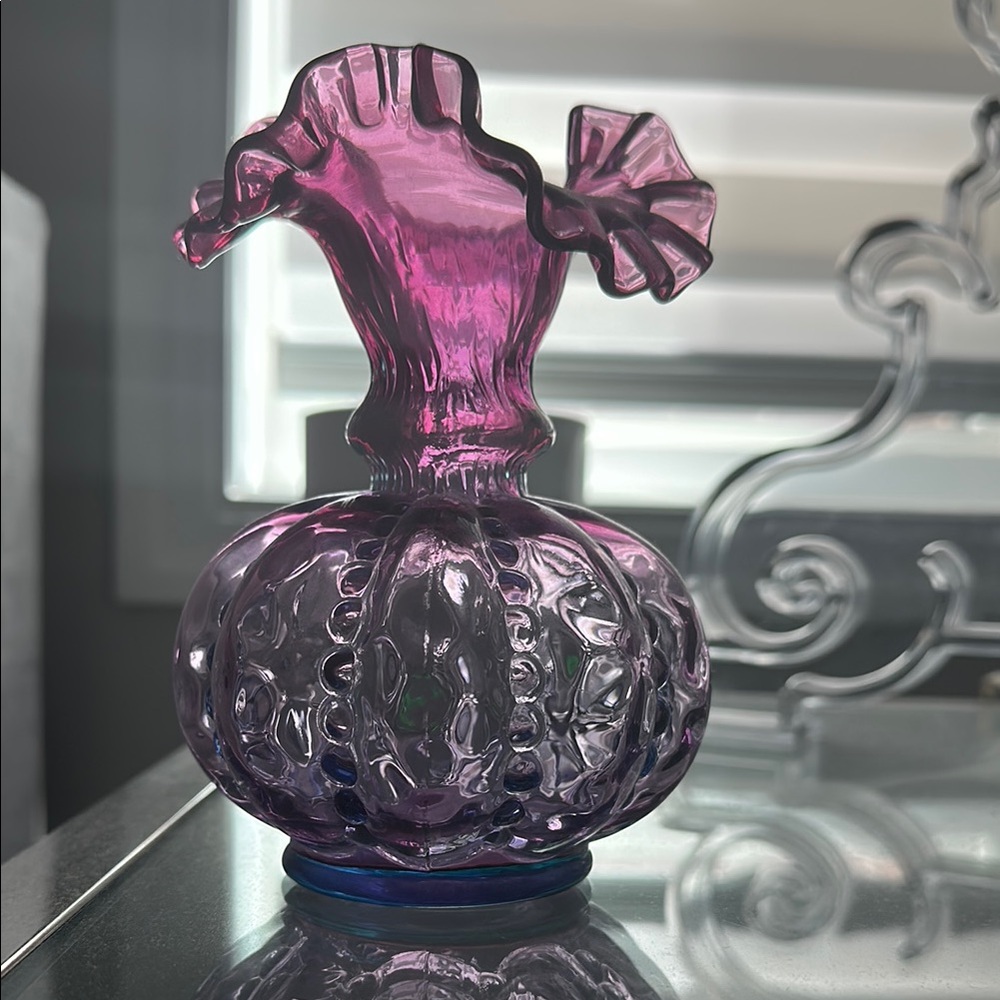 Purple Glass Vase with Ruffled Edge